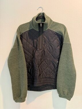 Prana Olive Green and Black Quilted Half-Zip Pullover